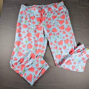 Peanuts Snoopy Woodstock Heart Print Pajama Pants Blue XL Joggers Loungewear